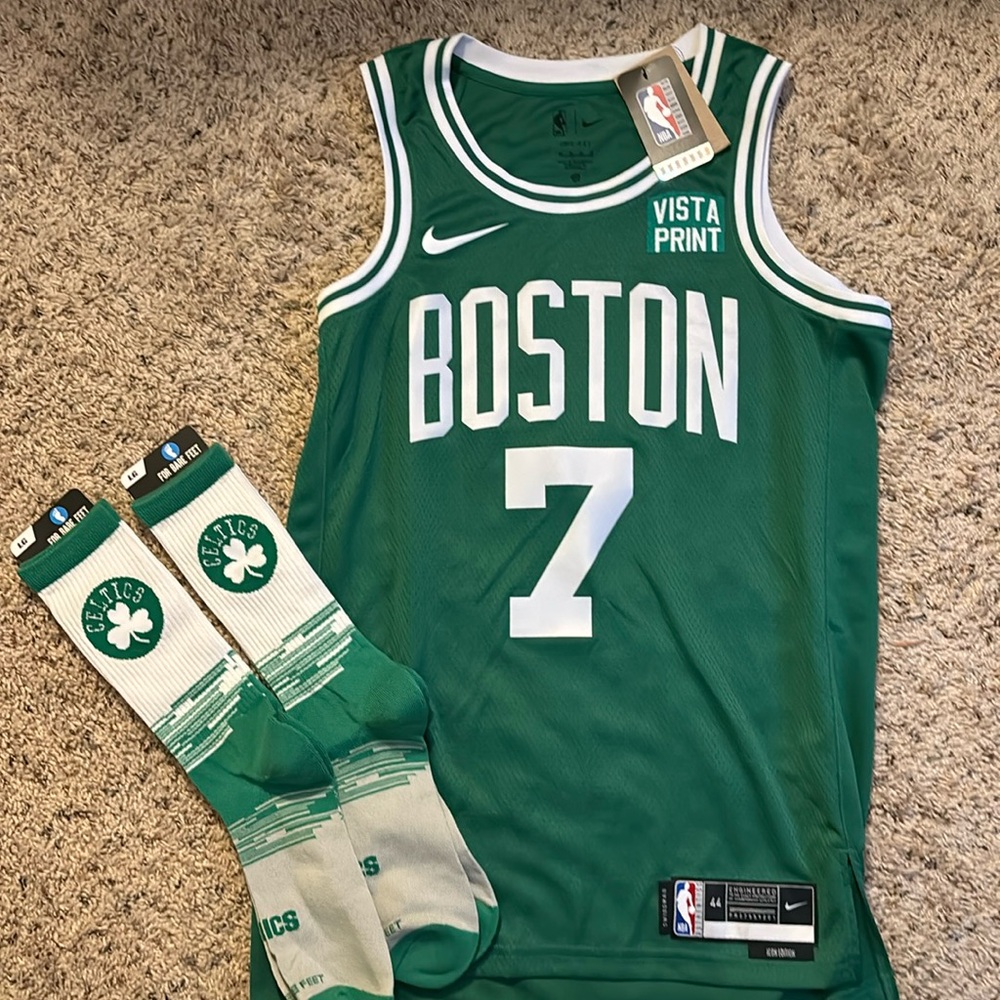 Boston Celtics brown jersey and 2 pairs of socks brand new lot .